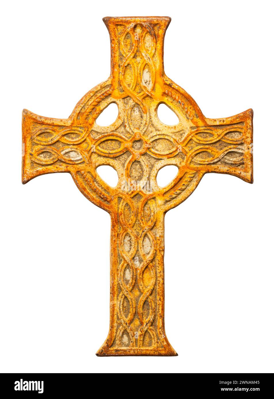 Rusty Celtic Cross Cut Out on White. Stock Photo