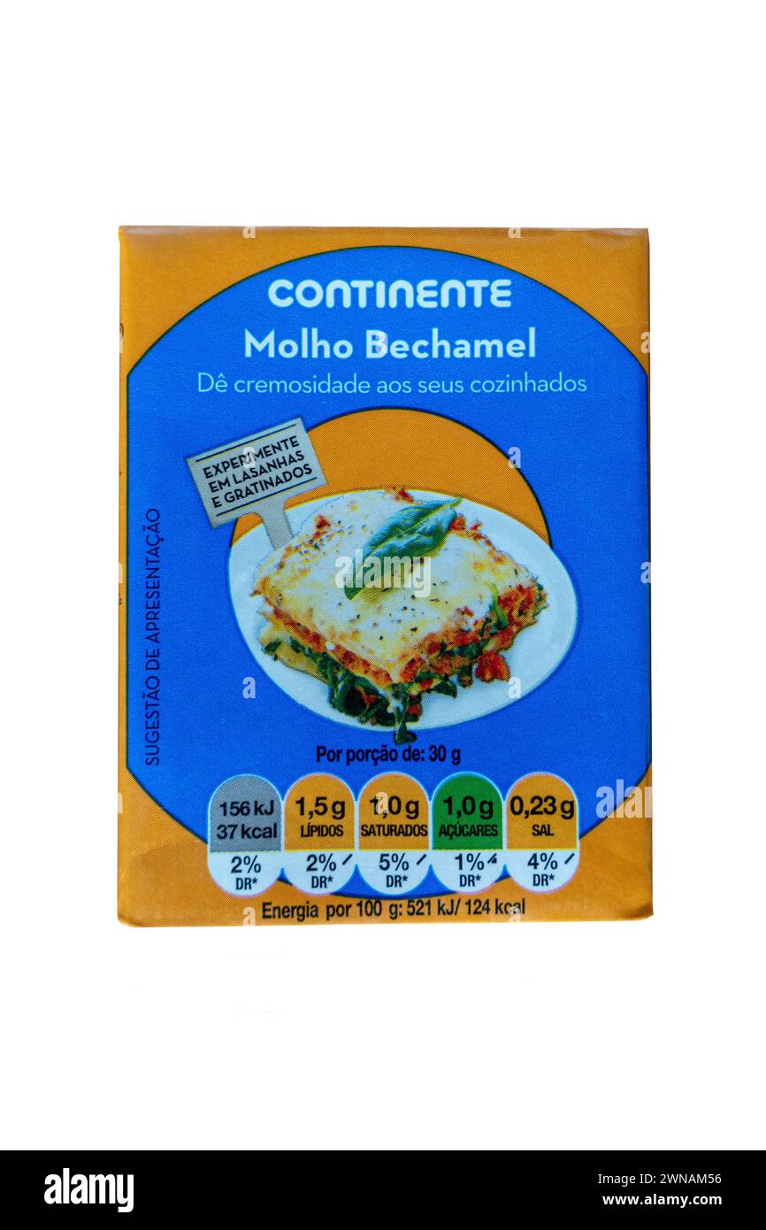 Store Brand Of Continente Supermarket Box Of Sauce, Cut Out On A White Background Stock Photo