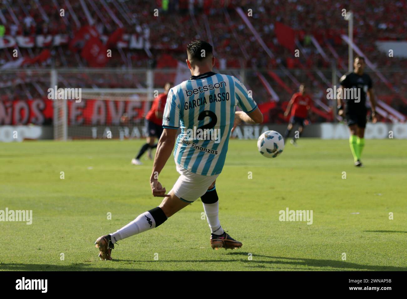 Avellaneda, Argentina, 24, February, 2024. Agustin Garcia Basso passes the ball during the match between Independiente vs Racing Club. Stock Photo