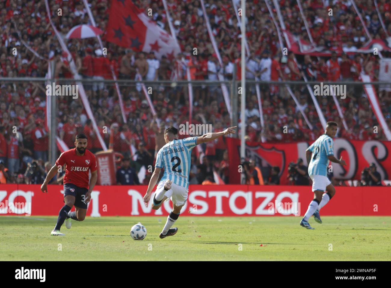 Avellaneda, Argentina, 24, February, 2024. Agustin Garcia Basso shoots at goal during the match between Independiente vs Racing Club. Stock Photo