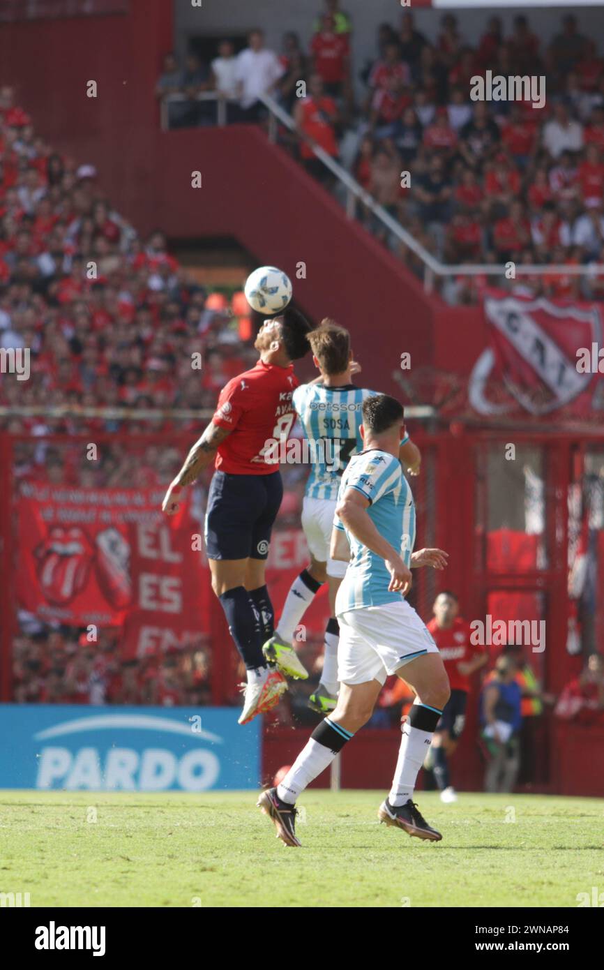 Avellaneda, Argentina, 24, February, 2024. Gabriel Avalos and Santiago Sosa in action during the match between Independiente vs Racing Club. Stock Photo