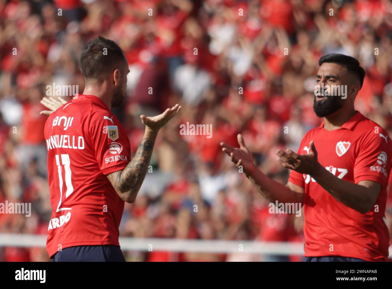 Avellaneda, Argentina, 24, February, 2024. Federico Mancuello and Alexis Canelo discusses during the match between Independiente vs Racing Club. Stock Photo