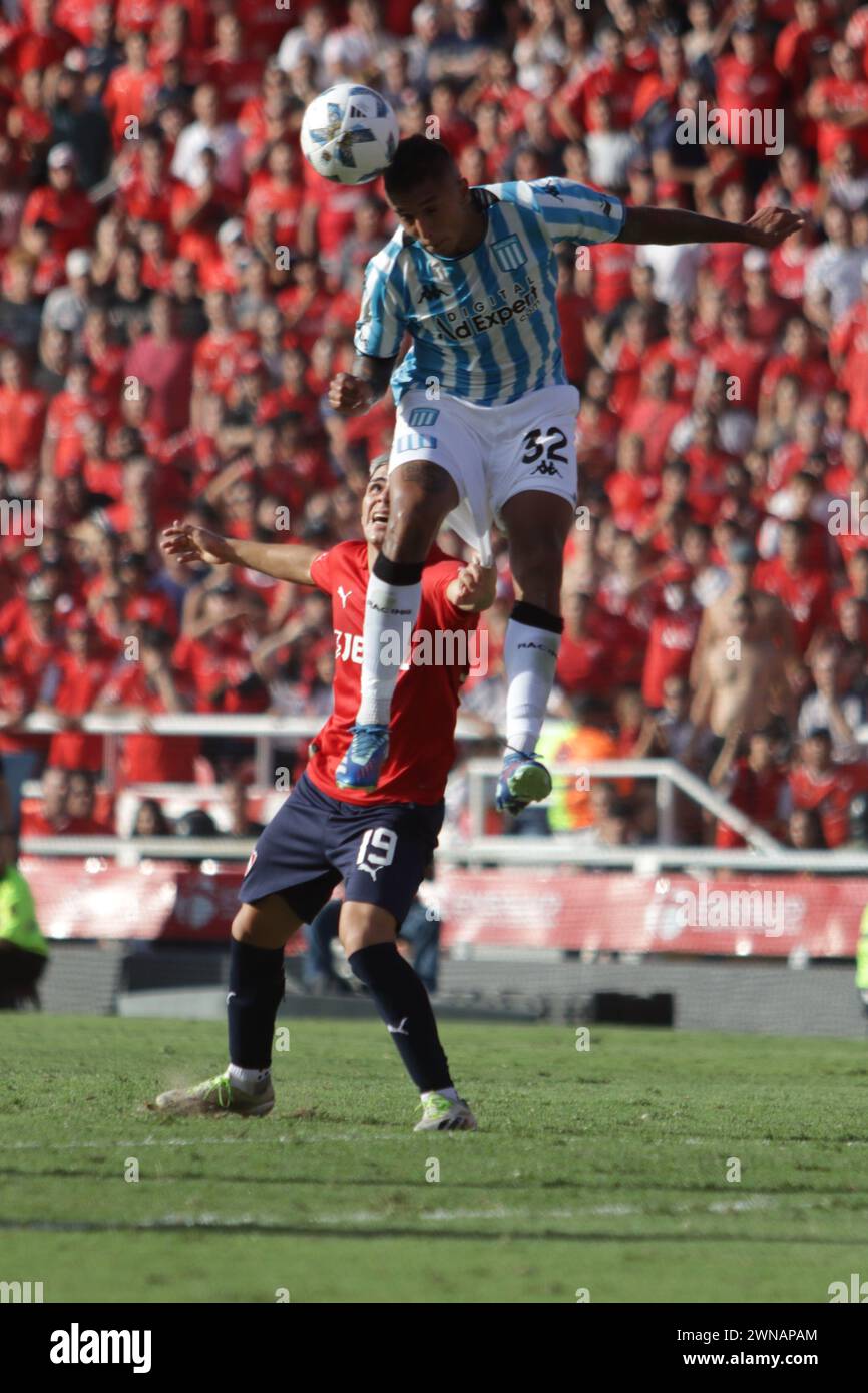 Avellaneda, Argentina, 24, February, 2024. Agustin Almendra head the ball during the match between Independiente vs Racing Club. Stock Photo