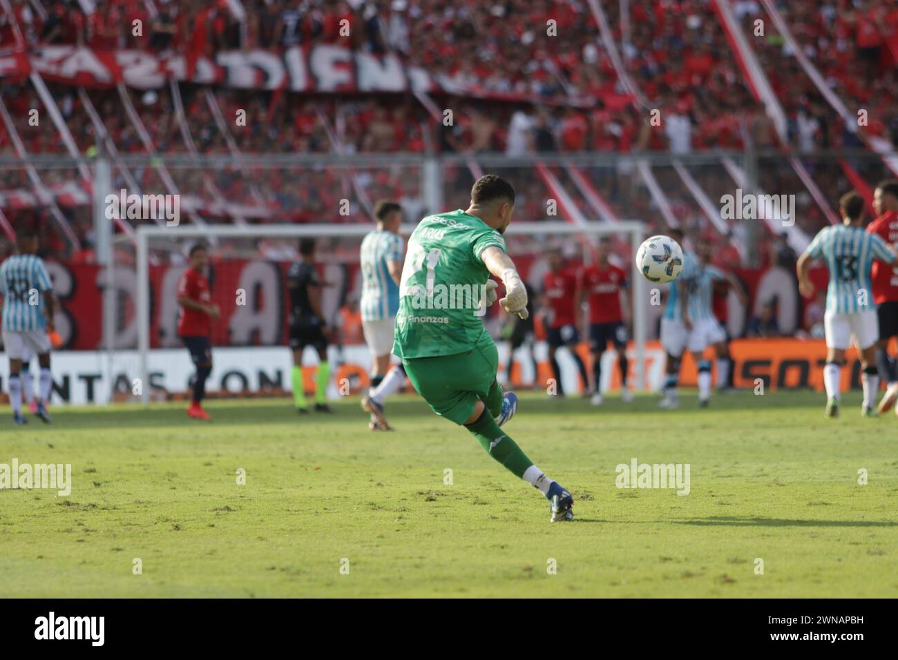 Avellaneda, Argentina, 24, February, 2024. Gabriel Arias shoot the ball during the match between Independiente vs Racing Club. Stock Photo