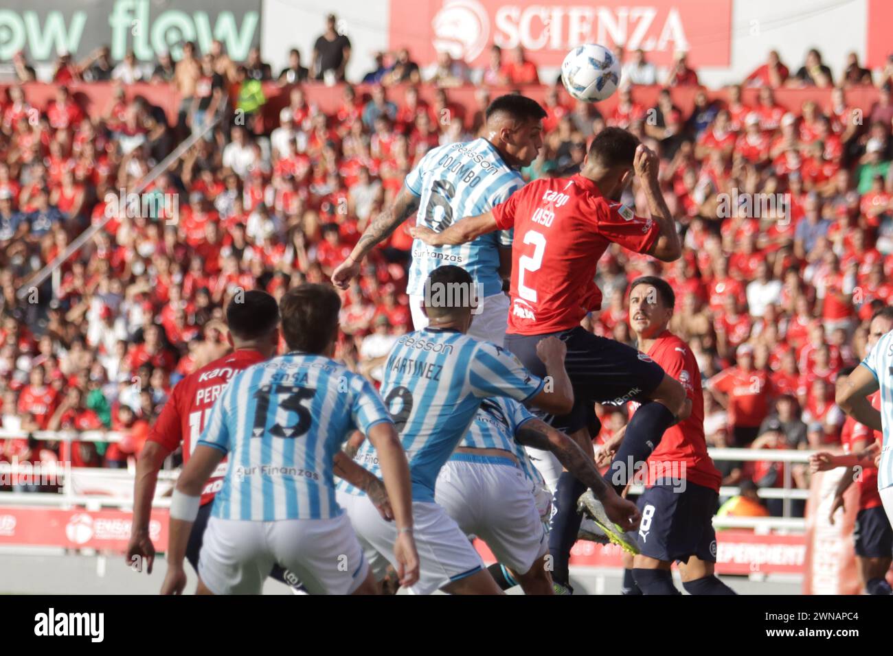 Avellaneda, Argentina, 24, February, 2024. Nazareno Colombo head the ball during the match between Independiente vs Racing Club. Stock Photo
