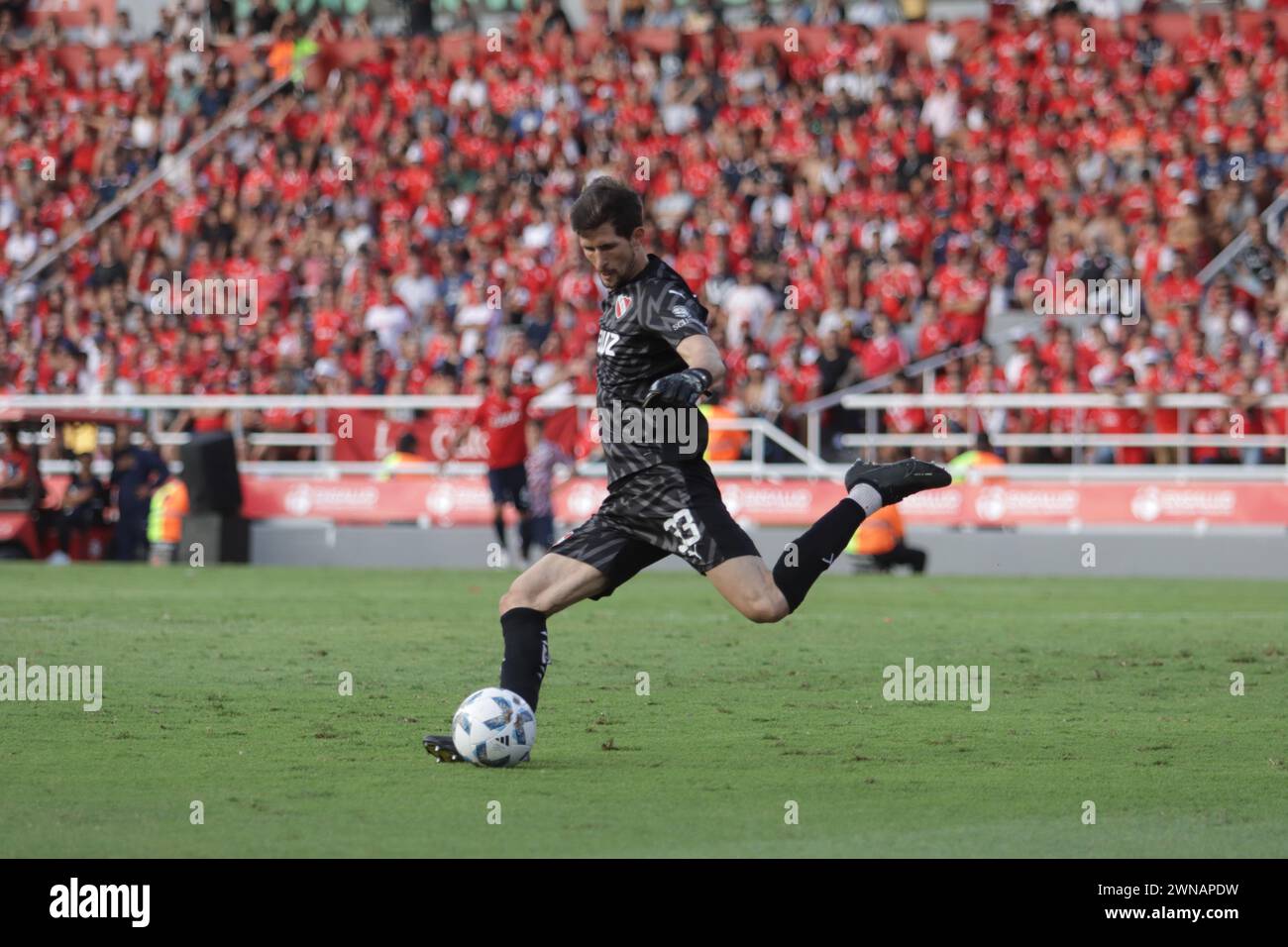 Avellaneda, Argentina, 24, February, 2024. Rodrigo Rey shoot the ball during the match between Independiente vs Racing Club. Stock Photo