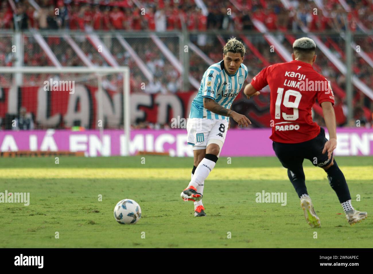 Avellaneda, Argentina, 24, February, 2024. Juan Fernando Quintero passes the ball during the match between Independiente vs Racing Club. Stock Photo