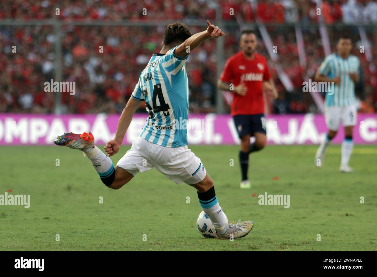 Avellaneda, Argentina, 24, February, 2024. Facundo Mura shoots at goal during the match between Independiente vs Racing Club. Stock Photo