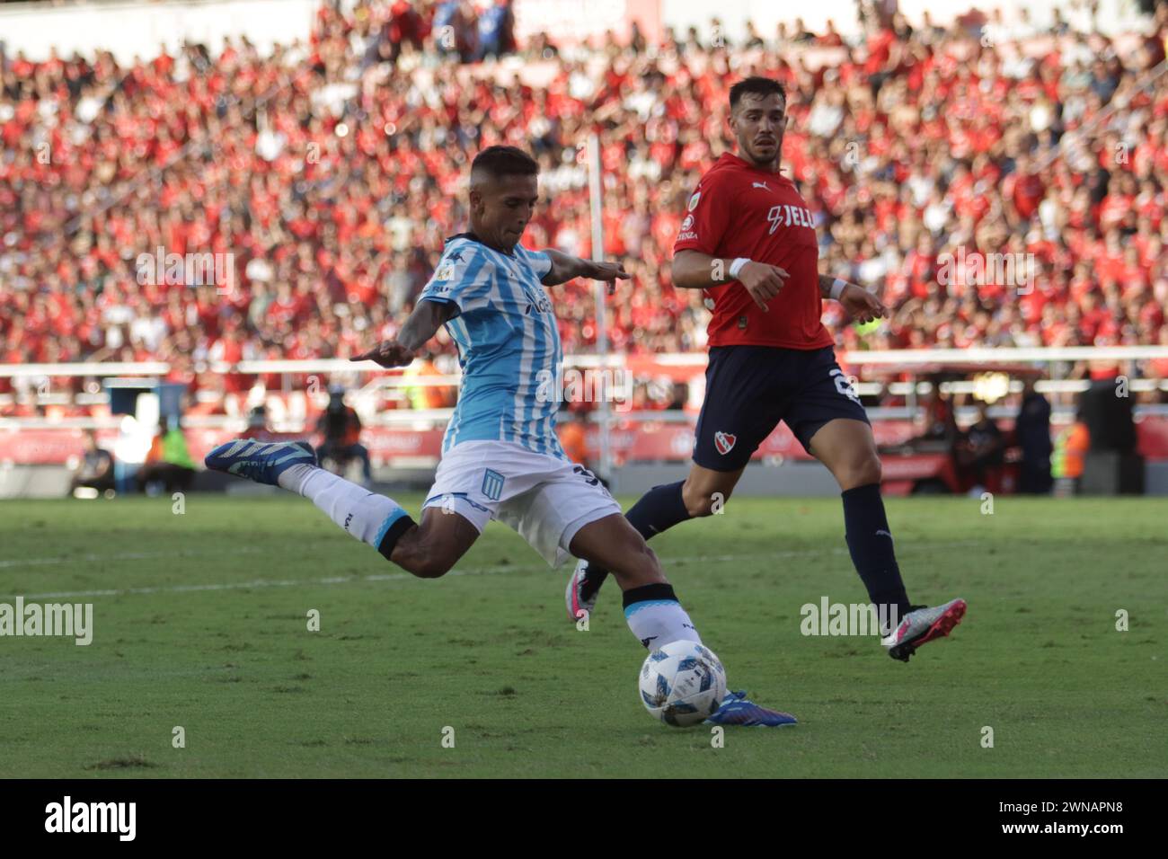 Avellaneda, Argentina, 24, February, 2024. Agustin Almendra shoots at goal during the match between Independiente vs Racing Club. Stock Photo