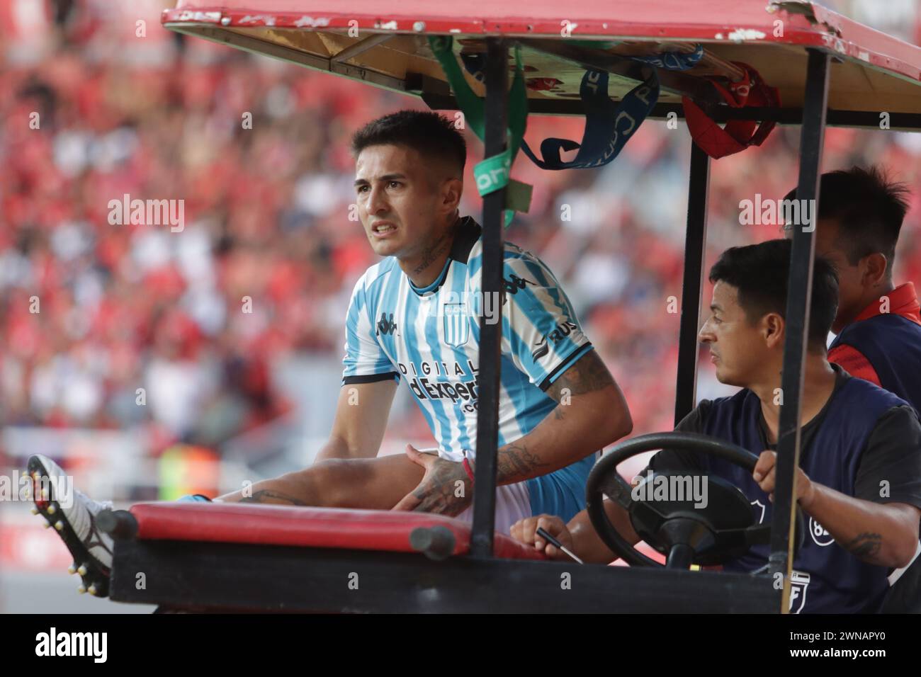 Avellaneda, Argentina, 24, February, 2024. Gabriel Rojas comes out injured during the match between Independiente vs Racing Club. Stock Photo