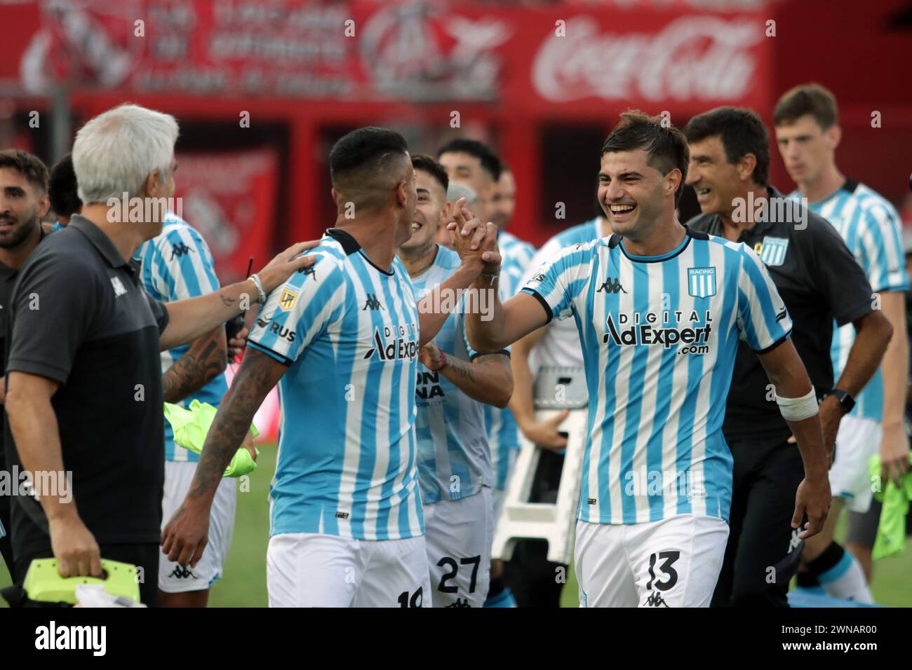Avellaneda, Argentina, 24, February, 2024. Racing Club players celebrate his victory during the match between Independiente vs Racing Club. Stock Photo