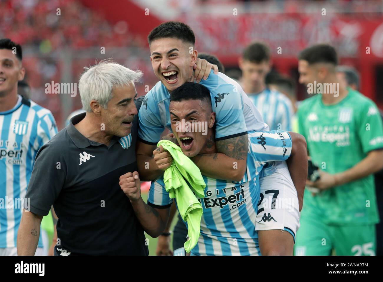 Avellaneda, Argentina, 24, February, 2024. Racing Club players celebrate his victory during the match between Independiente vs Racing Club. Stock Photo