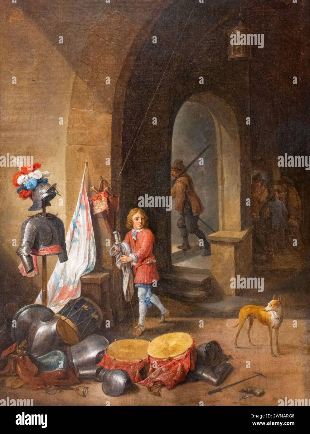 David Teniers the Younger painting; 'A Guardroom', 1640's; 1600s Guardroom; 17th century Flemish Baroque painter, 1610-1690 Stock Photo