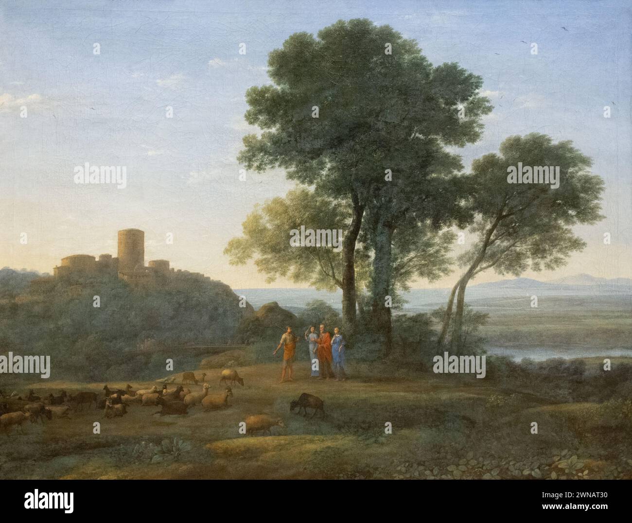 Claude Lorraine painting, 'Jacob with Laban and his Daughters' 1676. 17th century French landscape painter of the Baroque period, 1600s. Stock Photo