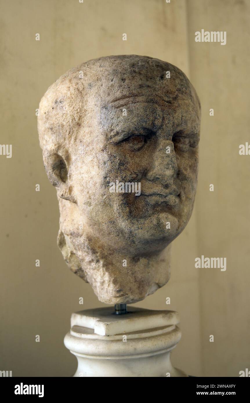 Portrait of roman emperor Vespasian (24-79). National Roman Museum (Baths of Diocletian). Rome. Italy. Stock Photo