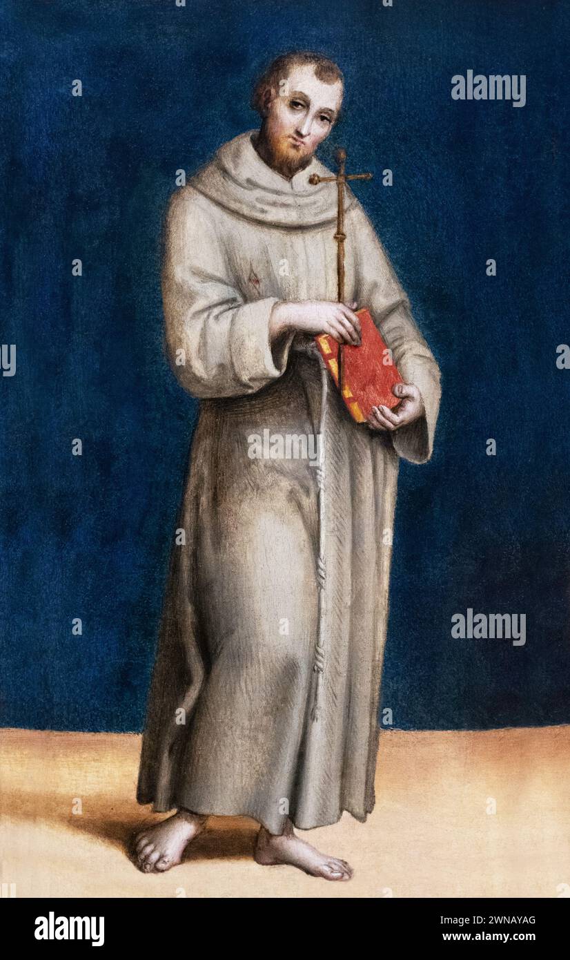 Raphael painting; 'St Francis of Assisi' 1504, oil on panel originally from an altarpiece in Perugia; 1500s Italian High Renaissance paintings. Stock Photo
