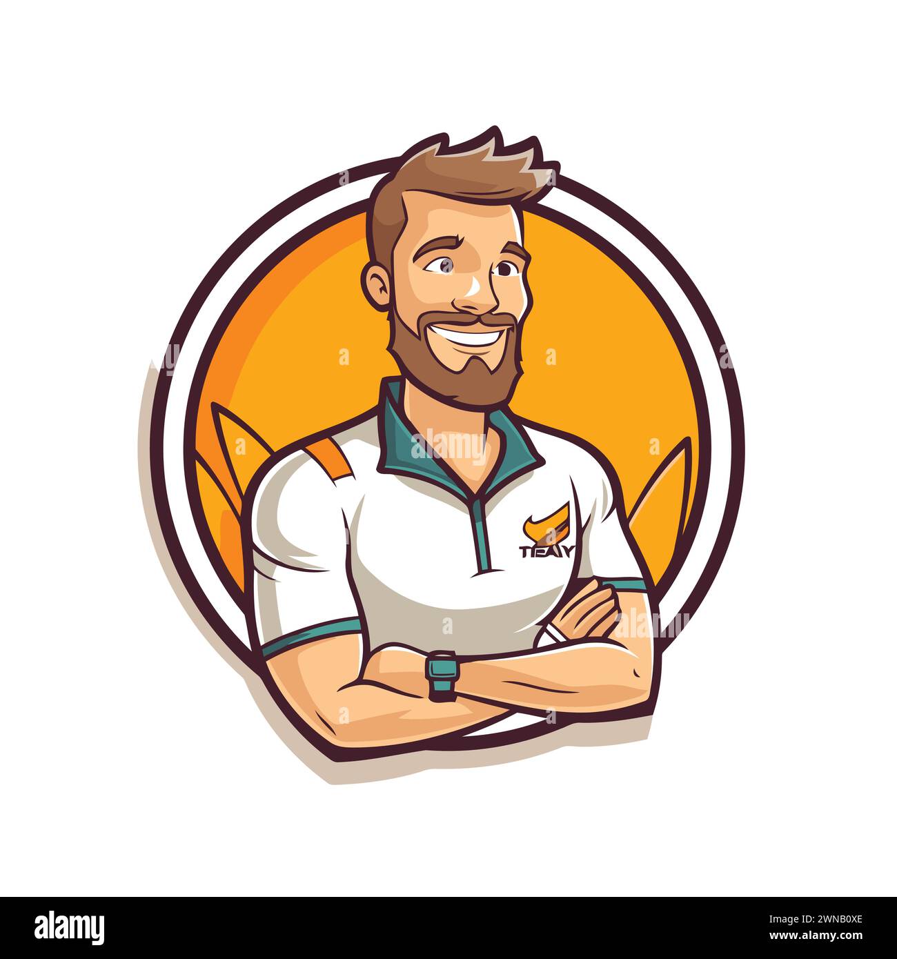 Portrait of a rugby player with arms crossed in circle. Vector illustration. Stock Vector