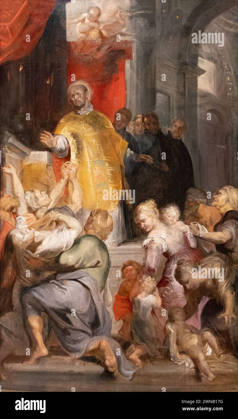 Peter Paul Rubens painting, 'The Miracles of Saint Ignatius of Loyola', 1619. Preparatory modello for the altarpiece of Sant Ambroglio church, Genoa. Stock Photo