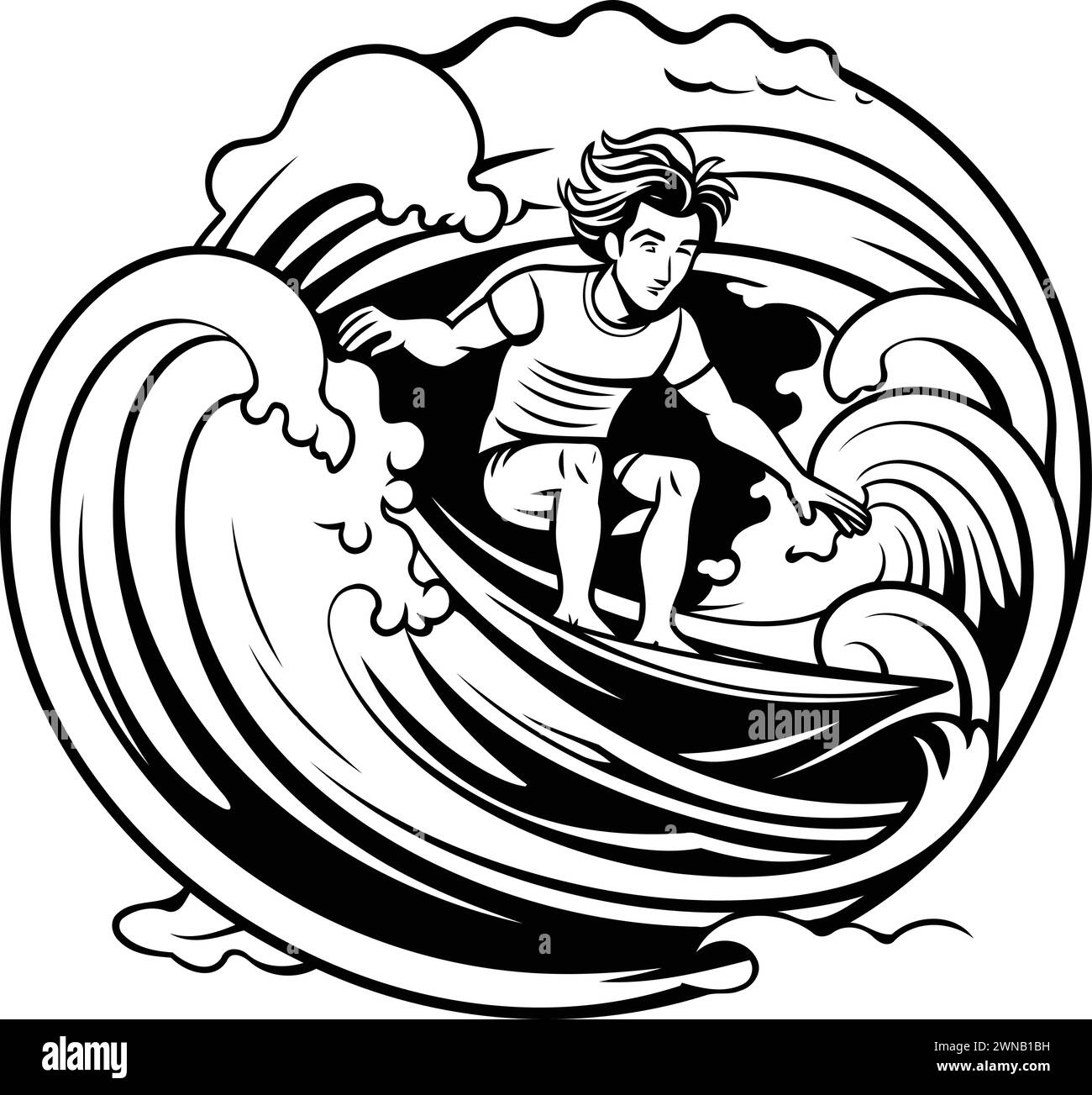 Surfing on a big wave Black and White Stock Photos & Images Alamy