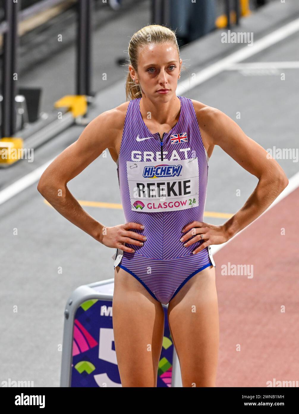 Glasgow, Scotland, UK. 01st Mar, 2024. Jemma REEKIE (GBR) prepares for her Womens 800m heat during the World Indoor Athletics Championships at the Emirates Arena, Glasgow, Scotland, UK. Credit: LFP/Alamy Live News Stock Photo