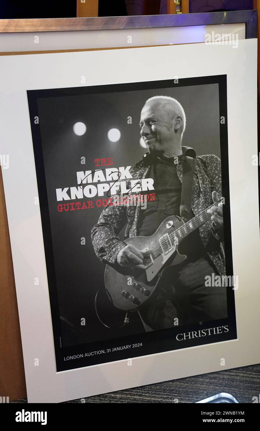 Memorabilia on display during a Teenage Cancer Trust charity auction attended by Dire Straits star Mark Knopfler, at St James' Park in Newcastle. Picture date: Friday March 1, 2024. Stock Photo