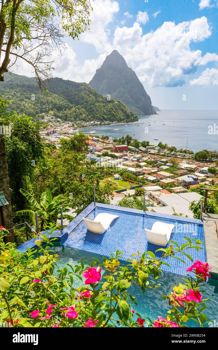 Piton Mountain Views from Green Fig Resort Soufriere, Saint Lucia, West
