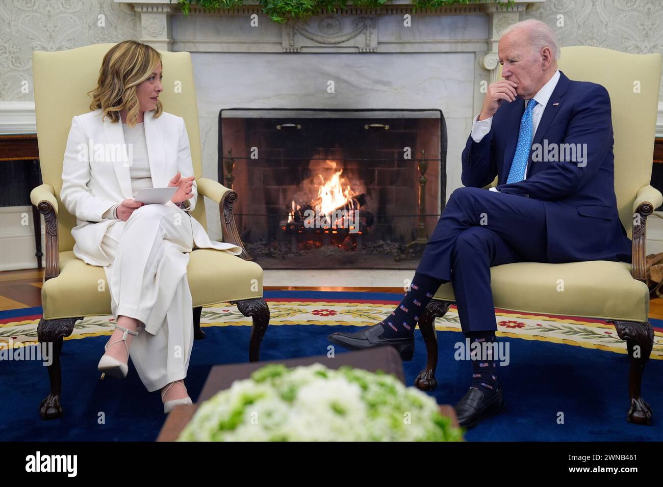 President Joe Biden meets Italian Prime Minister Giorgia Meloni in the ...