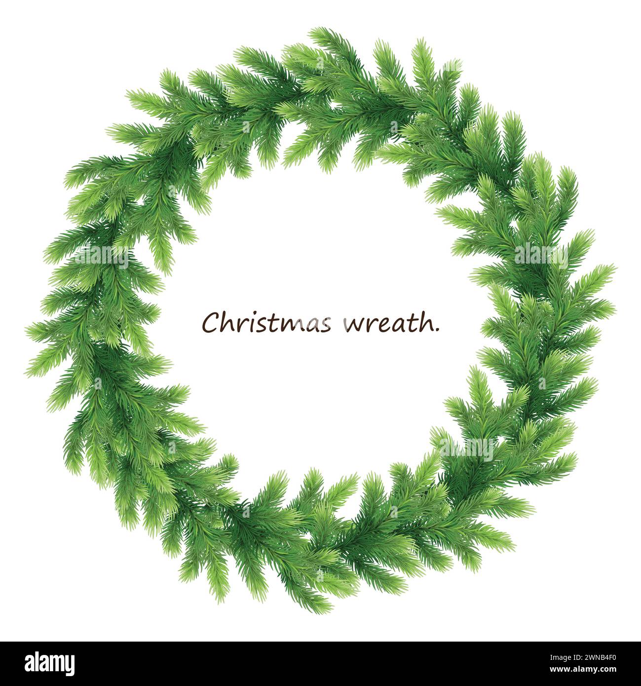 Realistic green spruce wreath. Wreath of Christmas tree branches. Close-up. Flat-lay. Perfect for invitations greeting cards blogs posters and more.Is Stock Photo