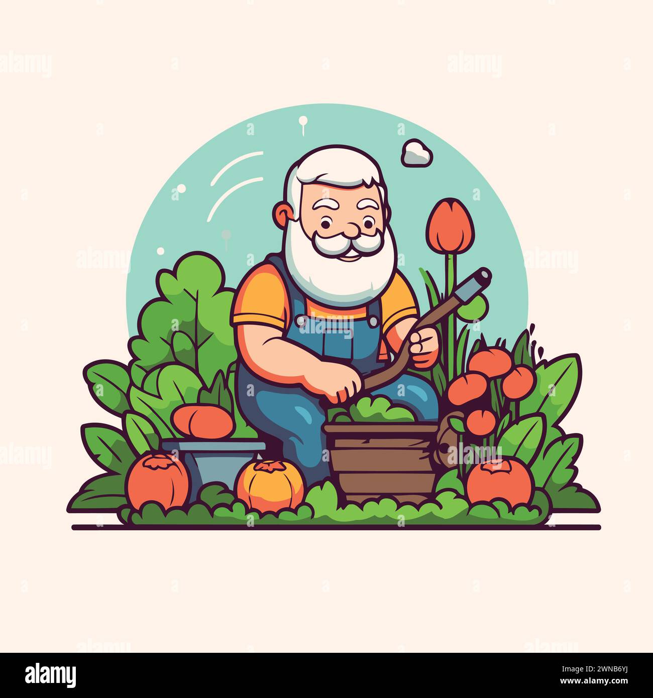 Gardener with a shovel in his hand. Vector illustration Stock Vector ...