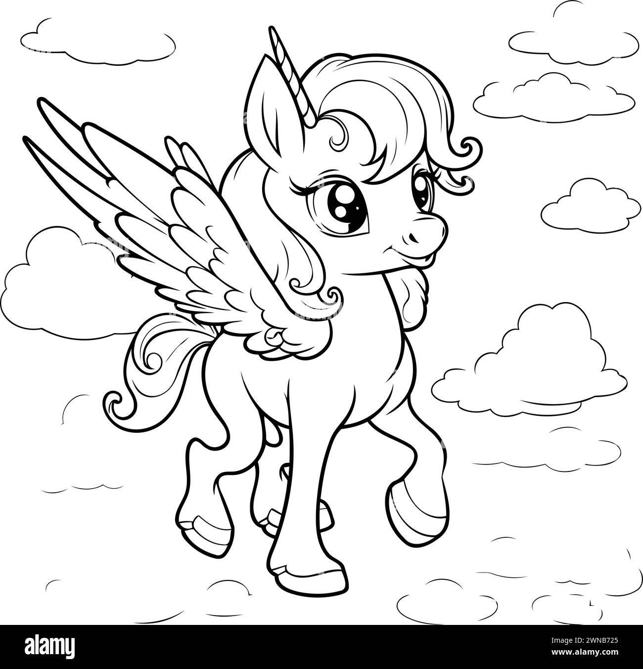 Black and White Cartoon Illustration of Unicorn Fantasy Animal for Coloring Book Stock Vector