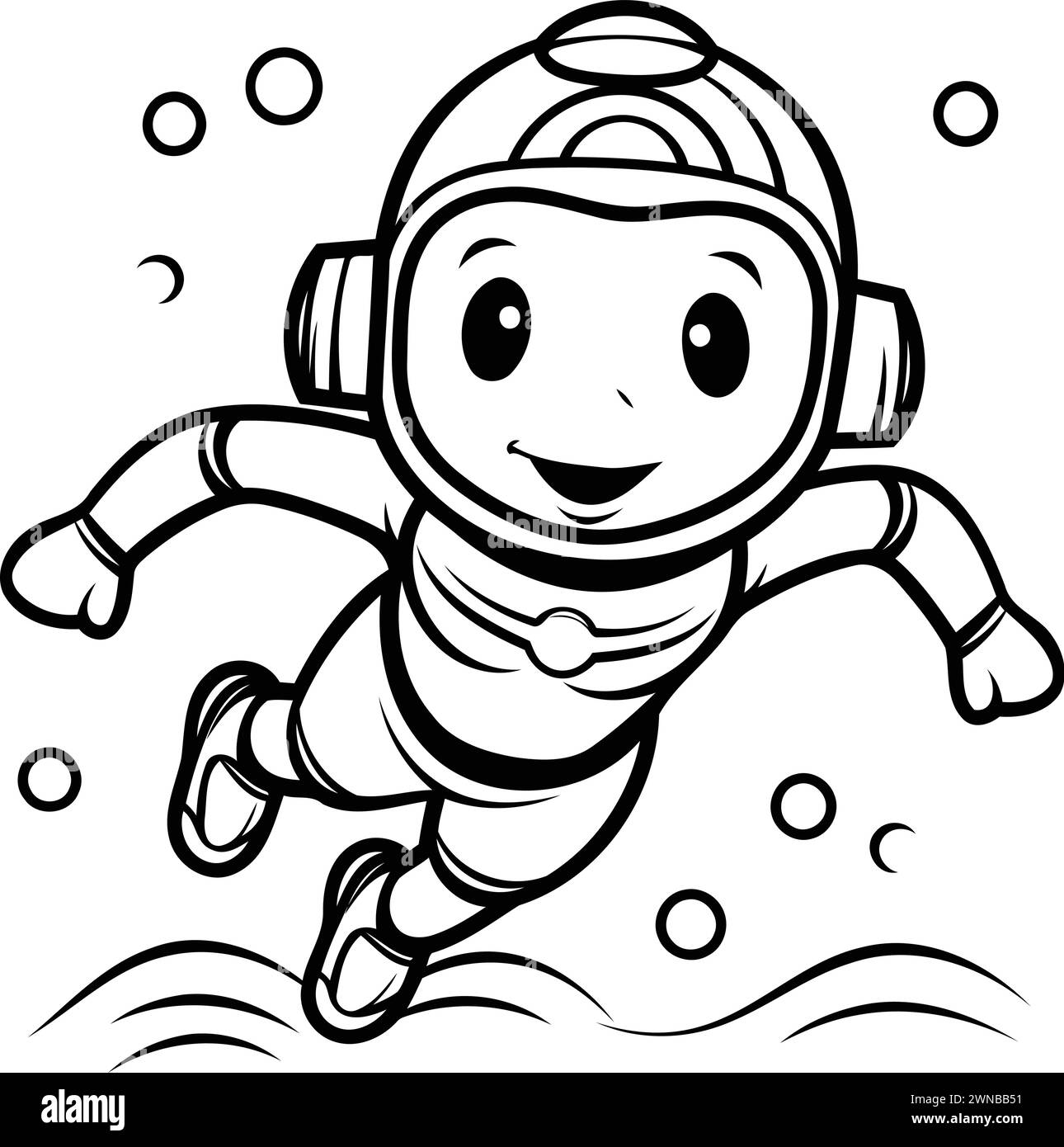 Coloring book for children - Astronaut in the sea. Vector illustration