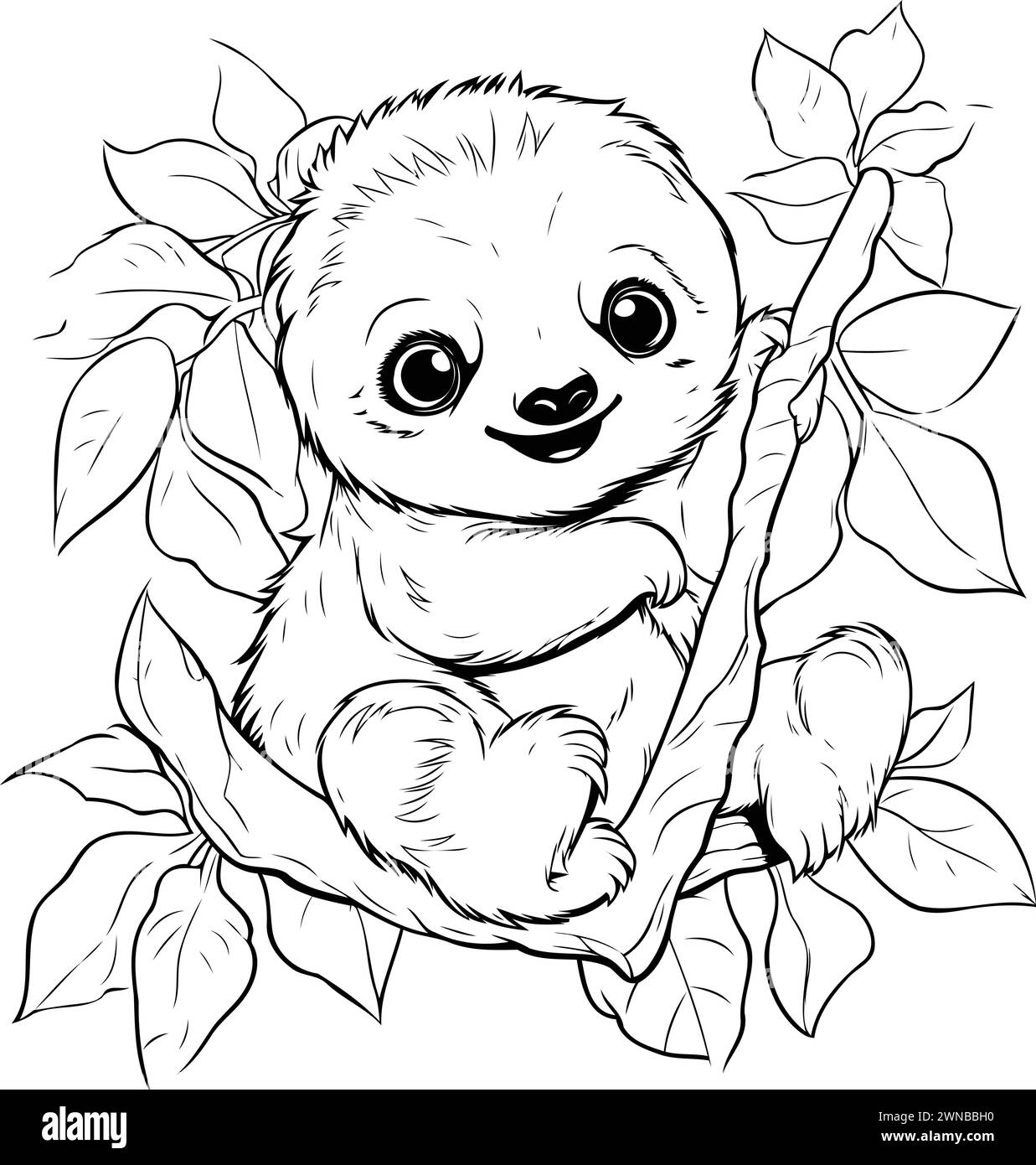 Cute Baby Sloth Sitting On The Tree. Vector Illustration Stock Vector 