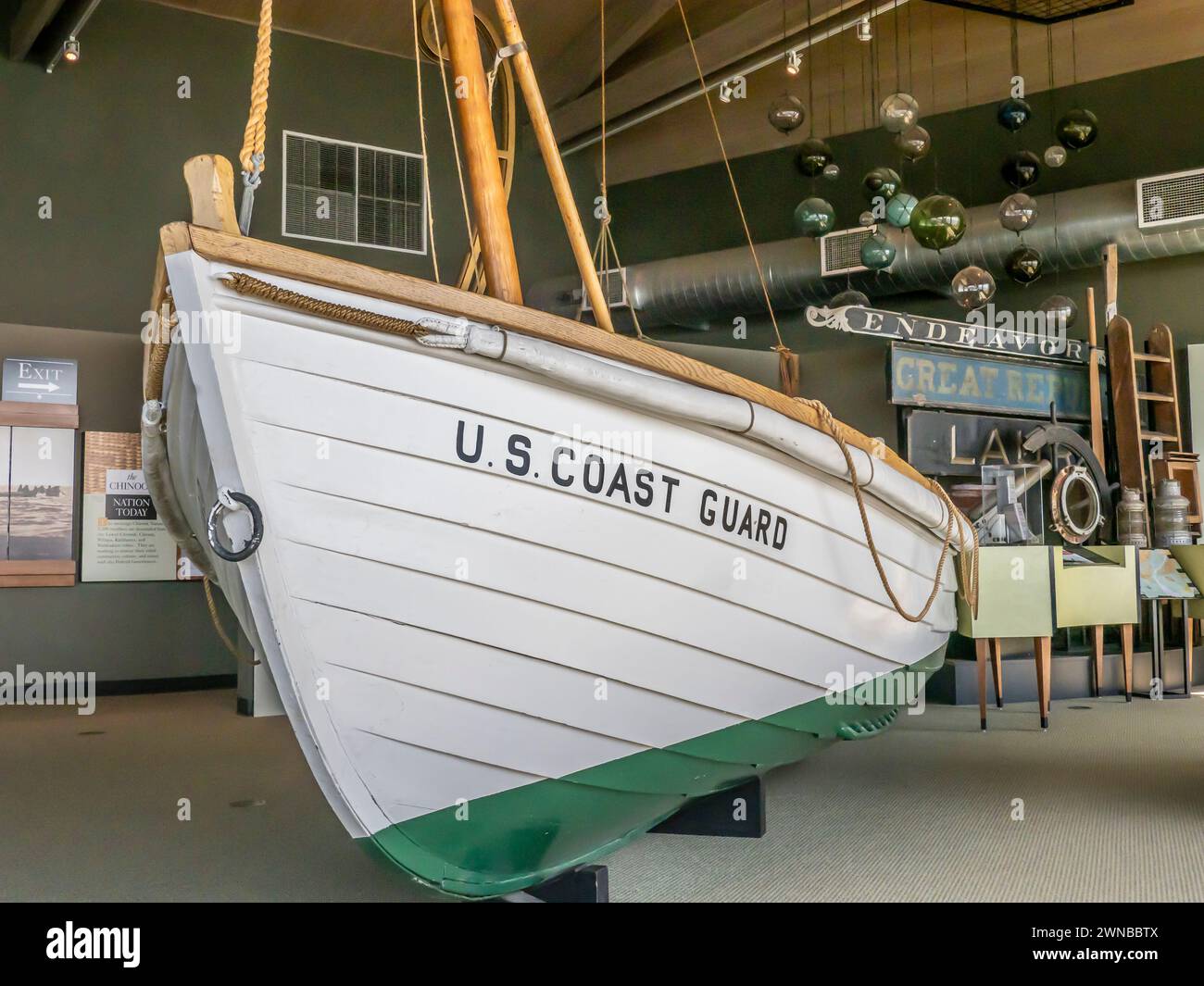 Displays inside the Lewis and Clark Interpretive Center, Cape Disappointment State Park, Washington. Stock Photo