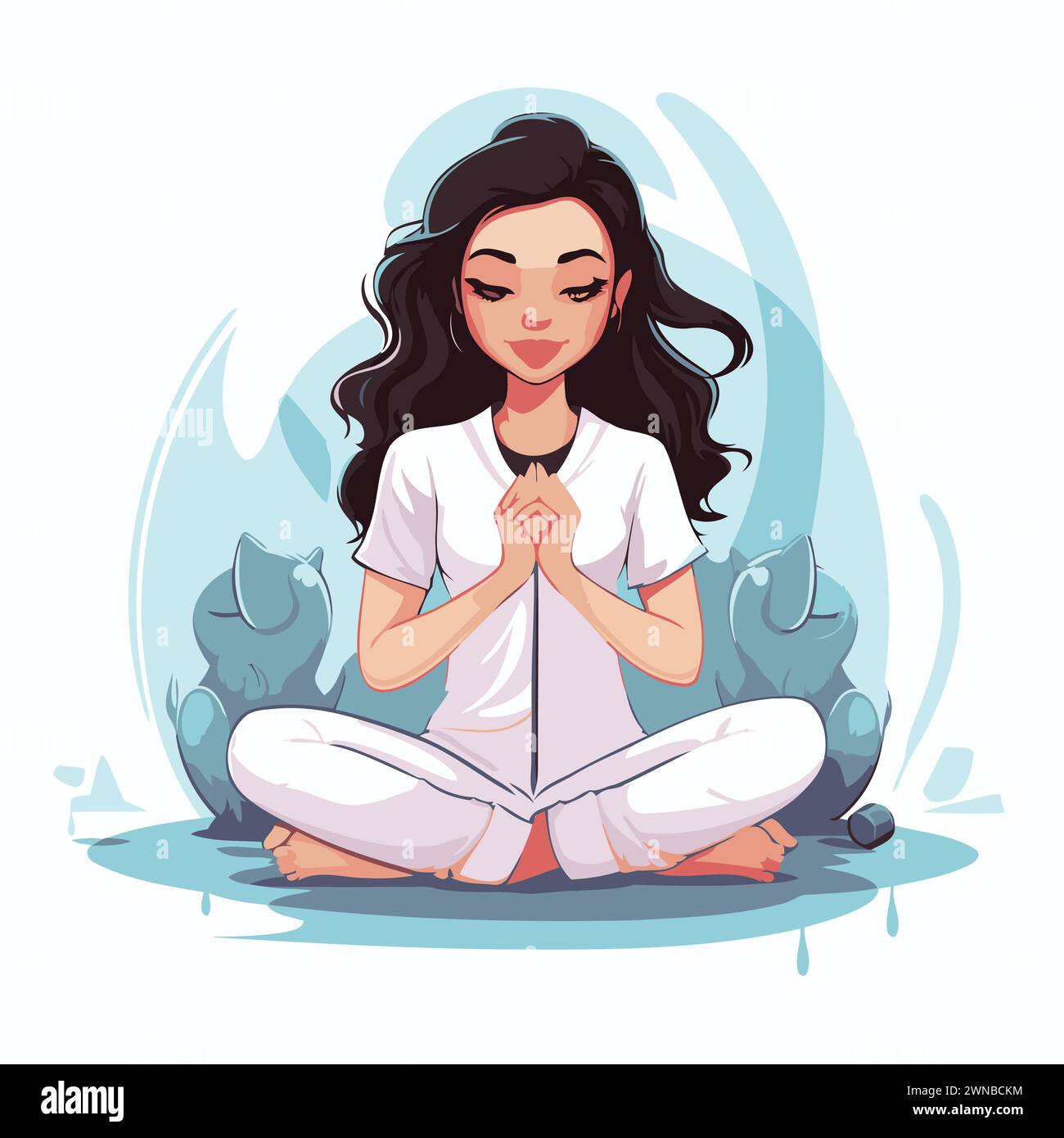 Beautiful girl meditating in lotus position. Vector illustration Stock ...