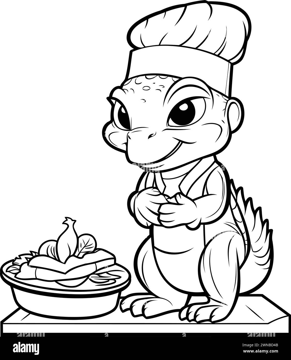 Vector illustration of Cartoon crocodile chef with a bowl of food. Stock Vector