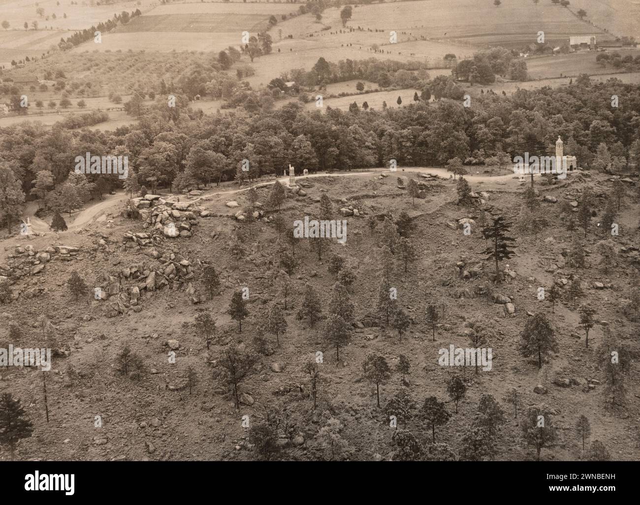 Aerial view of Little Round Top at Gettysburg, 1926 Stock Photo