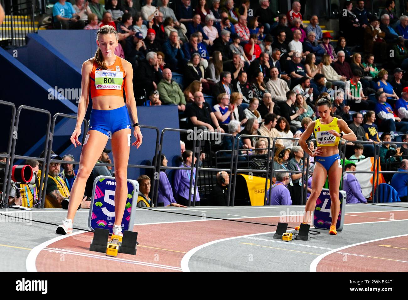 Glasgow, UK. 01st Mar, 2024. GLASGOW, UNITED KINGDOM - MARCH 1: Femke Bol of the Netherlands before competing in the Women's 400m during Day 1 of the World Athletics Indoor Championships Glasgow 2024 at the Emirates Arena on March 1, 2024 in Glasgow, United Kingdom. (Photo by Andy Astfalck/BSR Agency) Credit: BSR Agency/Alamy Live News Stock Photo