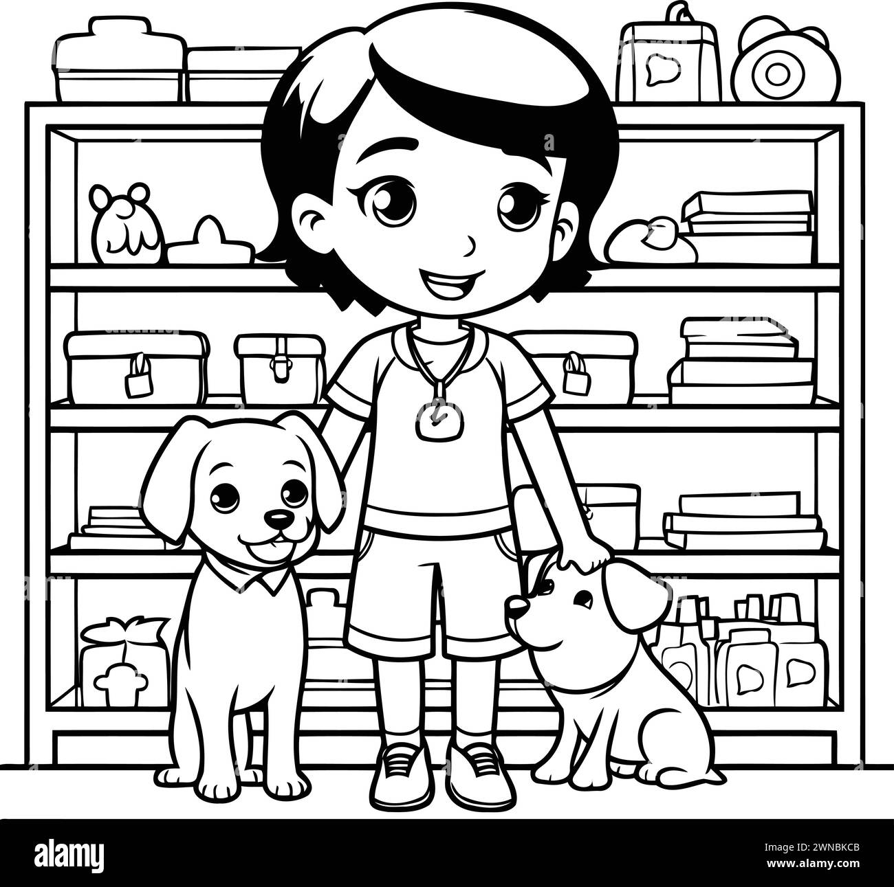 cute little boy with dog in the pet shop vector illustration design Stock Vector