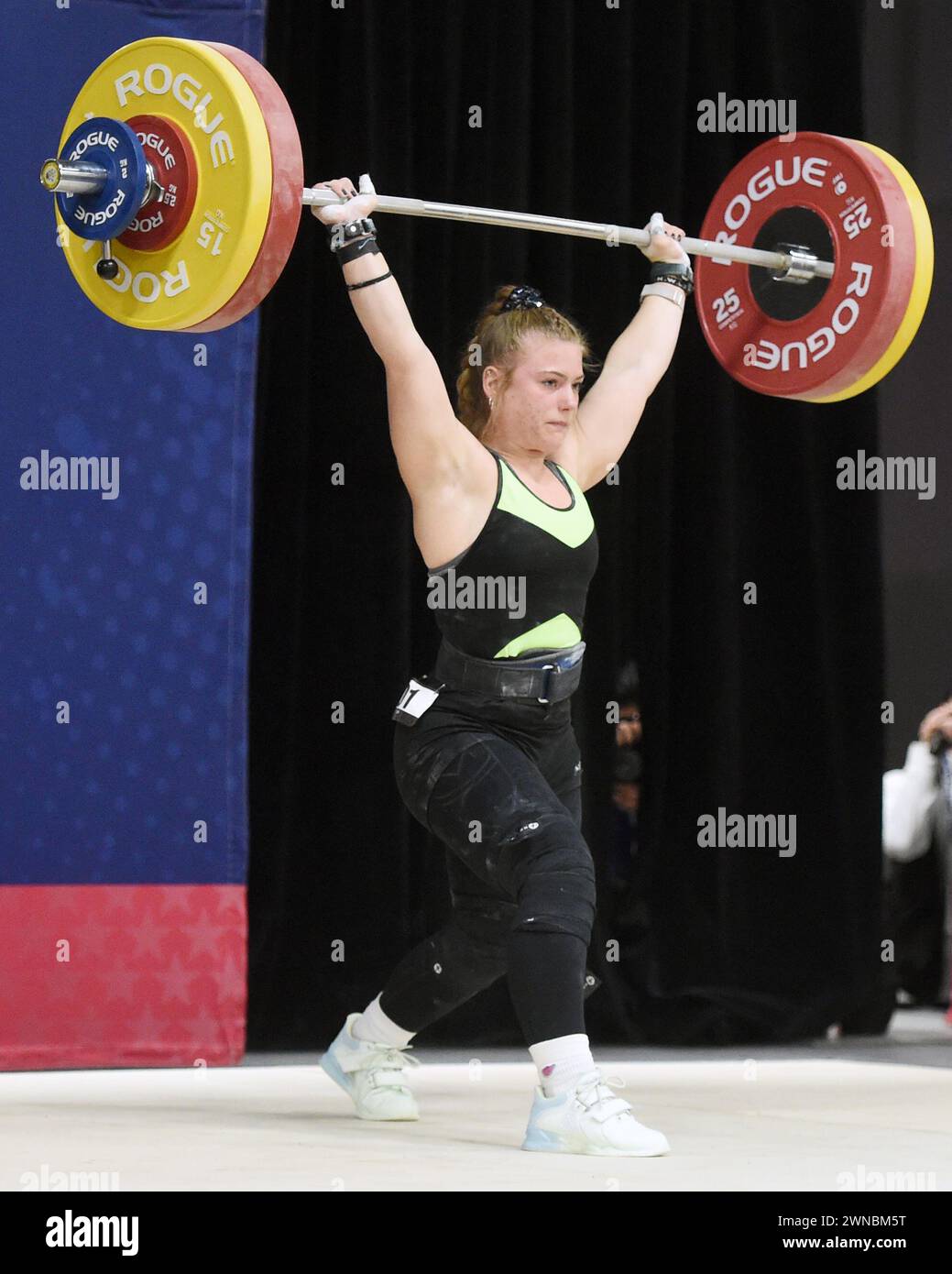 Columbus, Ohio, United States. Mar 1 Feb, 2024. Miranda Ulrey lifts 110kgs in the clean and jerk in the Women's Weightlifting Championships at the Arnold Sports Festival in Columbus, Ohio, USA. This lift was a Junior American Record. Credit: Brent Clark/Alamy Live News Stock Photo