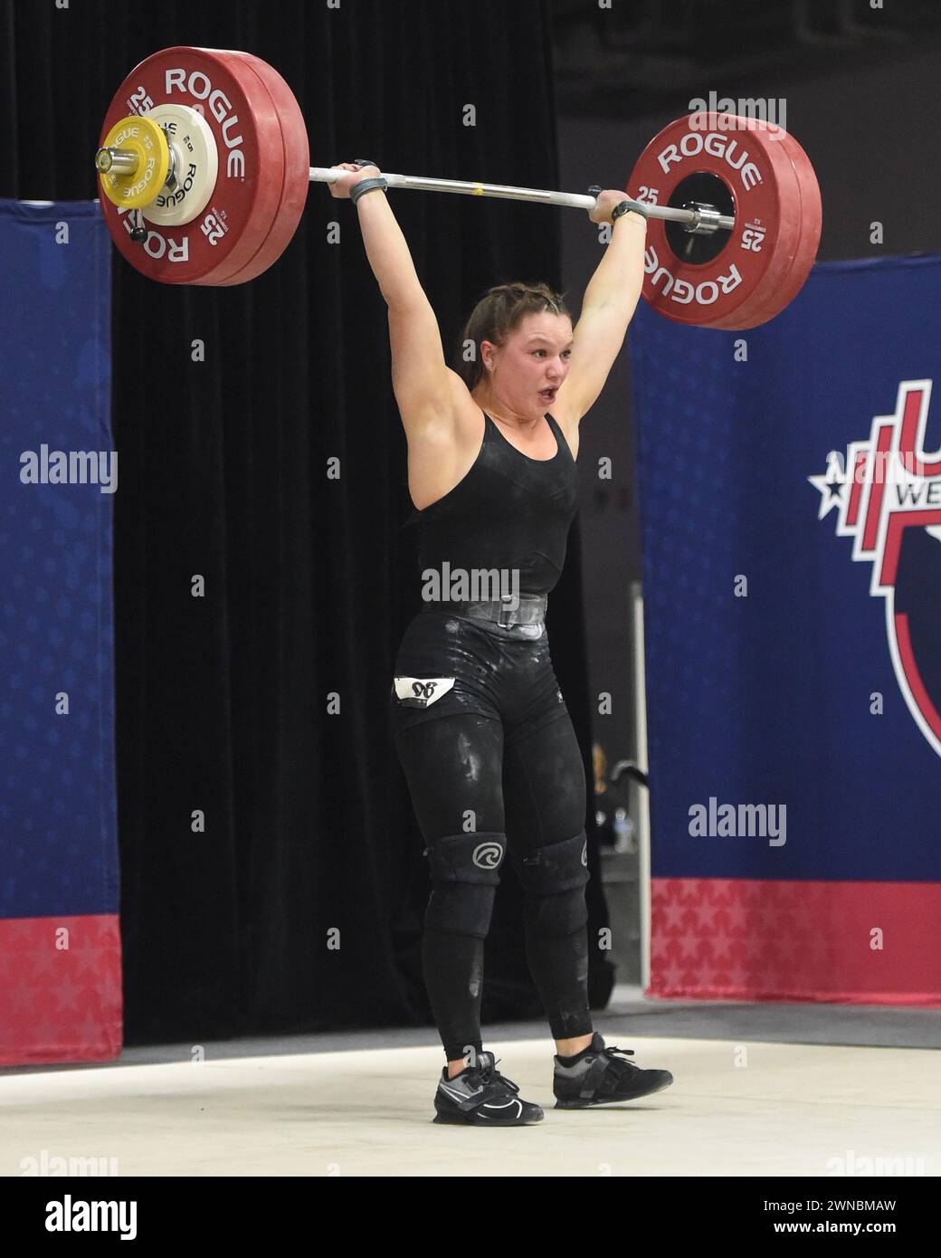 Columbus, Ohio, United States. Mar 1 Feb, 2024. Ella Nicholson lifts 133kgs in the clean and jerk in the Women's Weightlifting Championships at the Arnold Sports Festival in Columbus, Ohio, USA. This lift was a Junior American Record. Credit: Brent Clark/Alamy Live News Stock Photo