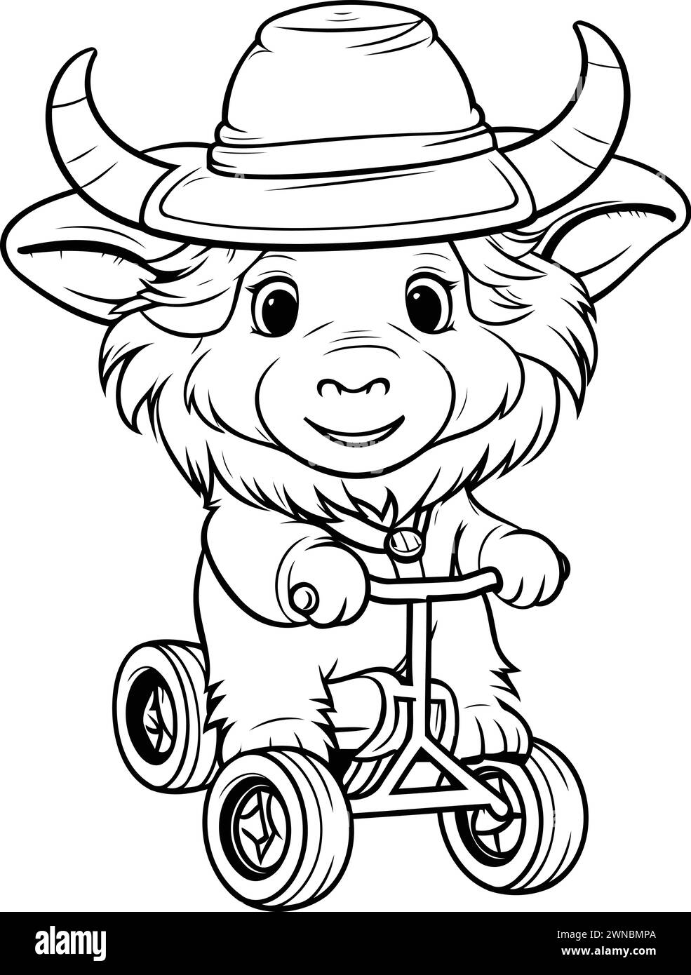 Bull Cartoon Mascot Character Riding a Tricycle Vector Illustration ...