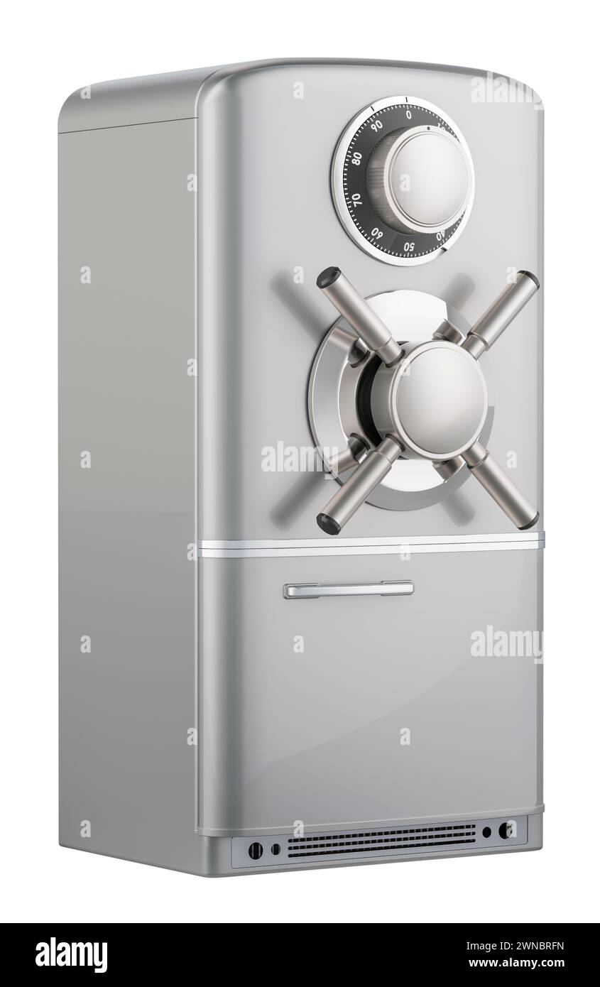 Fridge with safe combination lock, diet concept. 3D rendering isolated