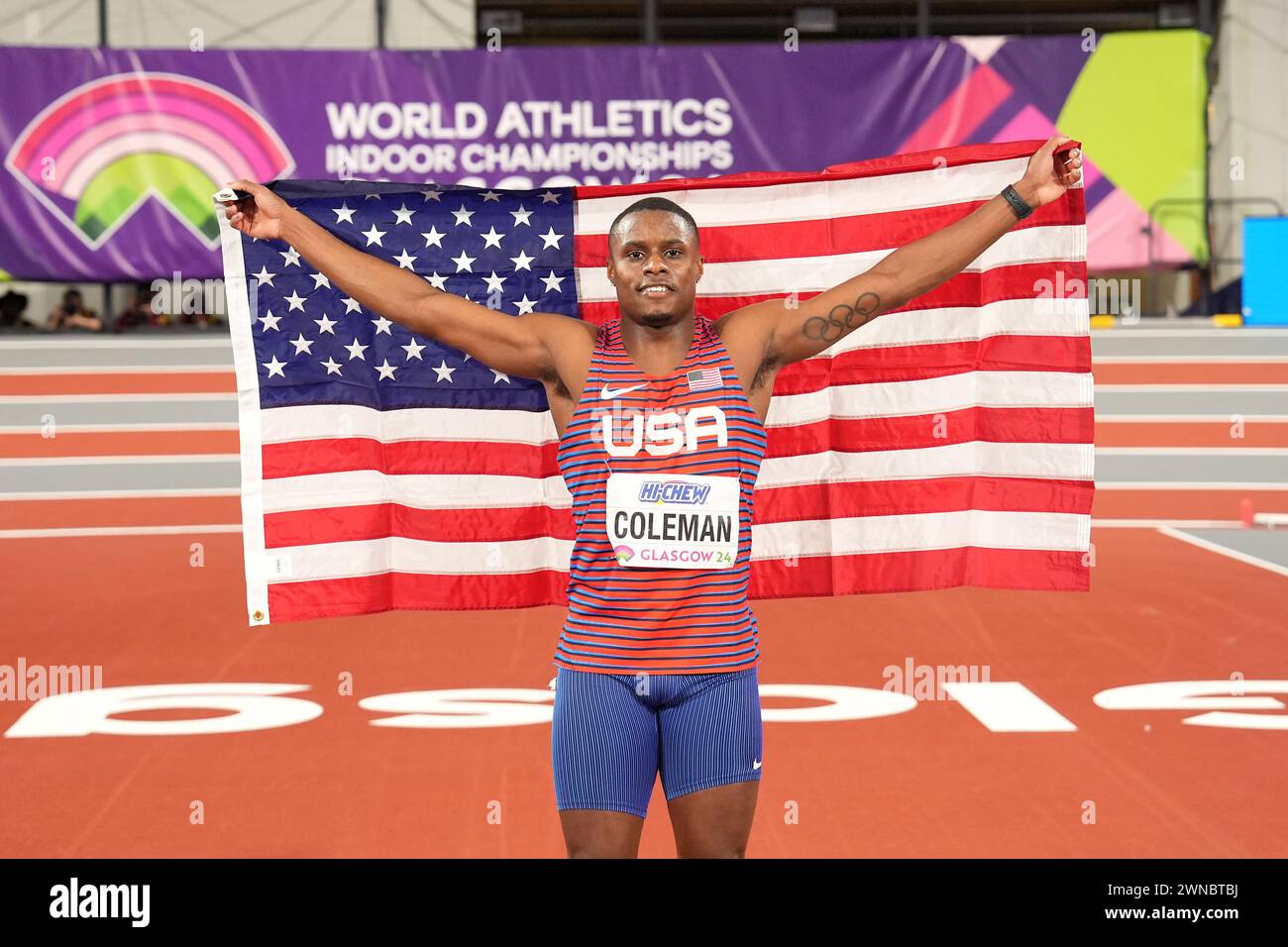 USA's Christian Coleman celebrates winning gold in the Men's 60 Metres ...