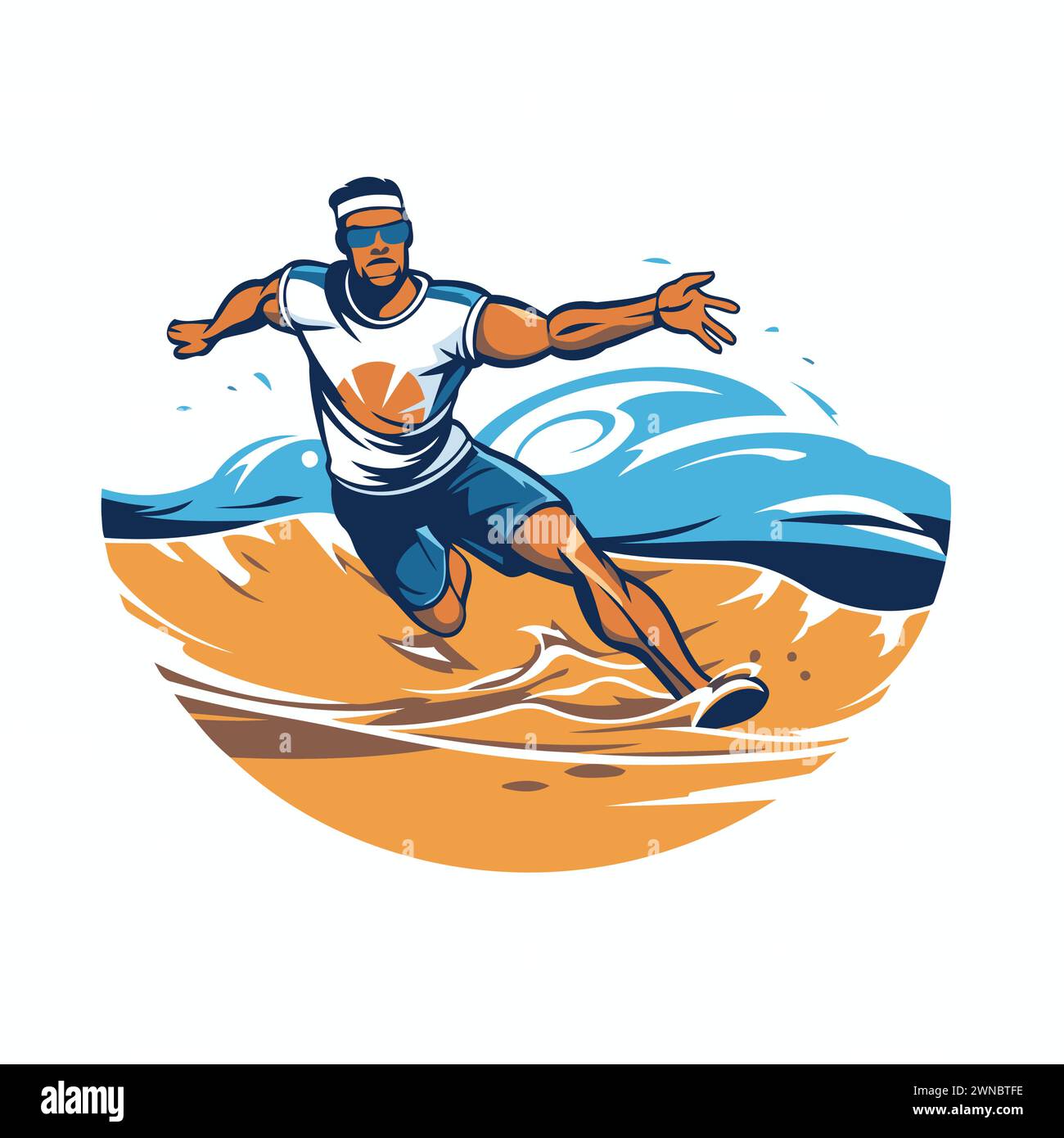 Vector illustration of a surfer jumping on the surfboard in the ocean ...