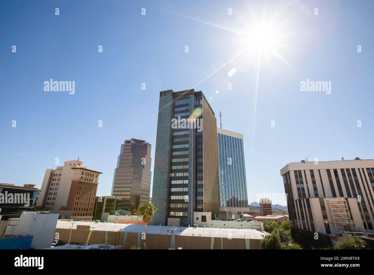 Summer afternoon view of the skyscrapers of downtown Tucson, Arizona, USA. Stock Photo