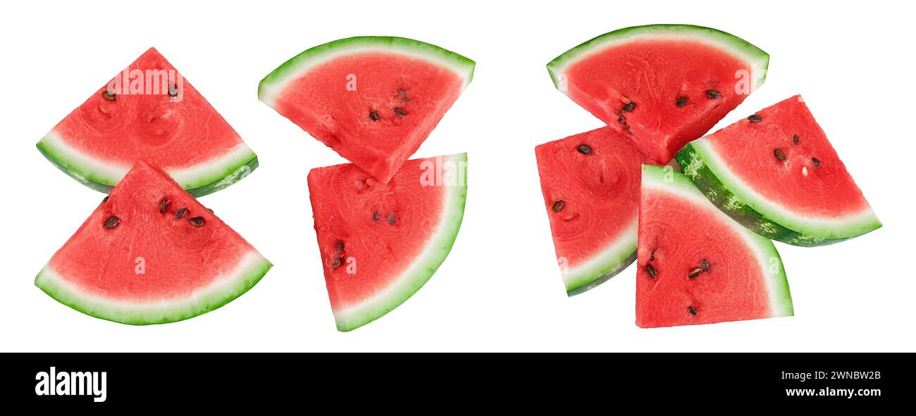 Slices of watermelon isolated on white background. Top view. Flat lay ...