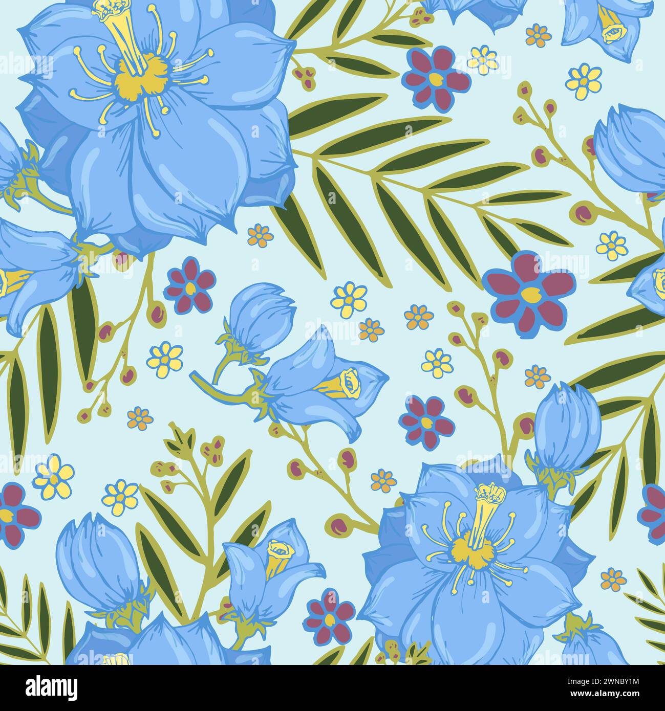 Abstract seamless floral pattern. Seamless pattern with flowers, branches, leaves. floral texture for fabric, textile Stock Photo