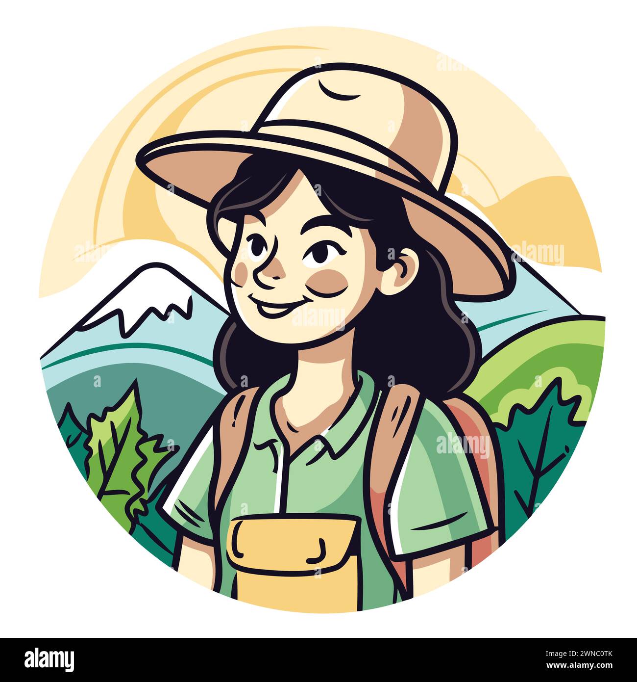 Cute style hiker woman cartoon Royalty Free Vector Image