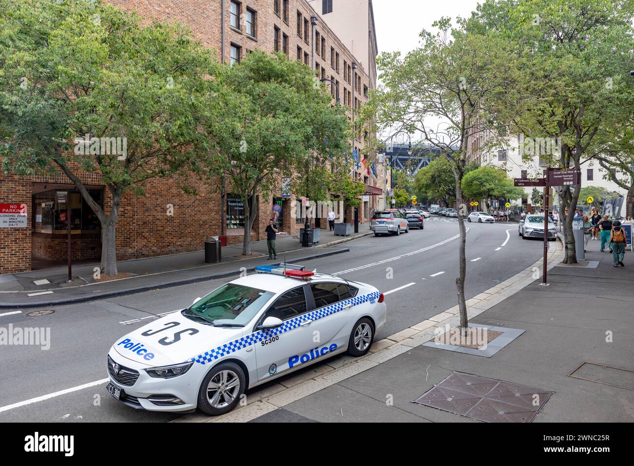 New South Wales police car, parked in the Rocks area of Sydney, a Holden Commodore vehicle,Sydney city centre,NSW,Australia Stock Photo