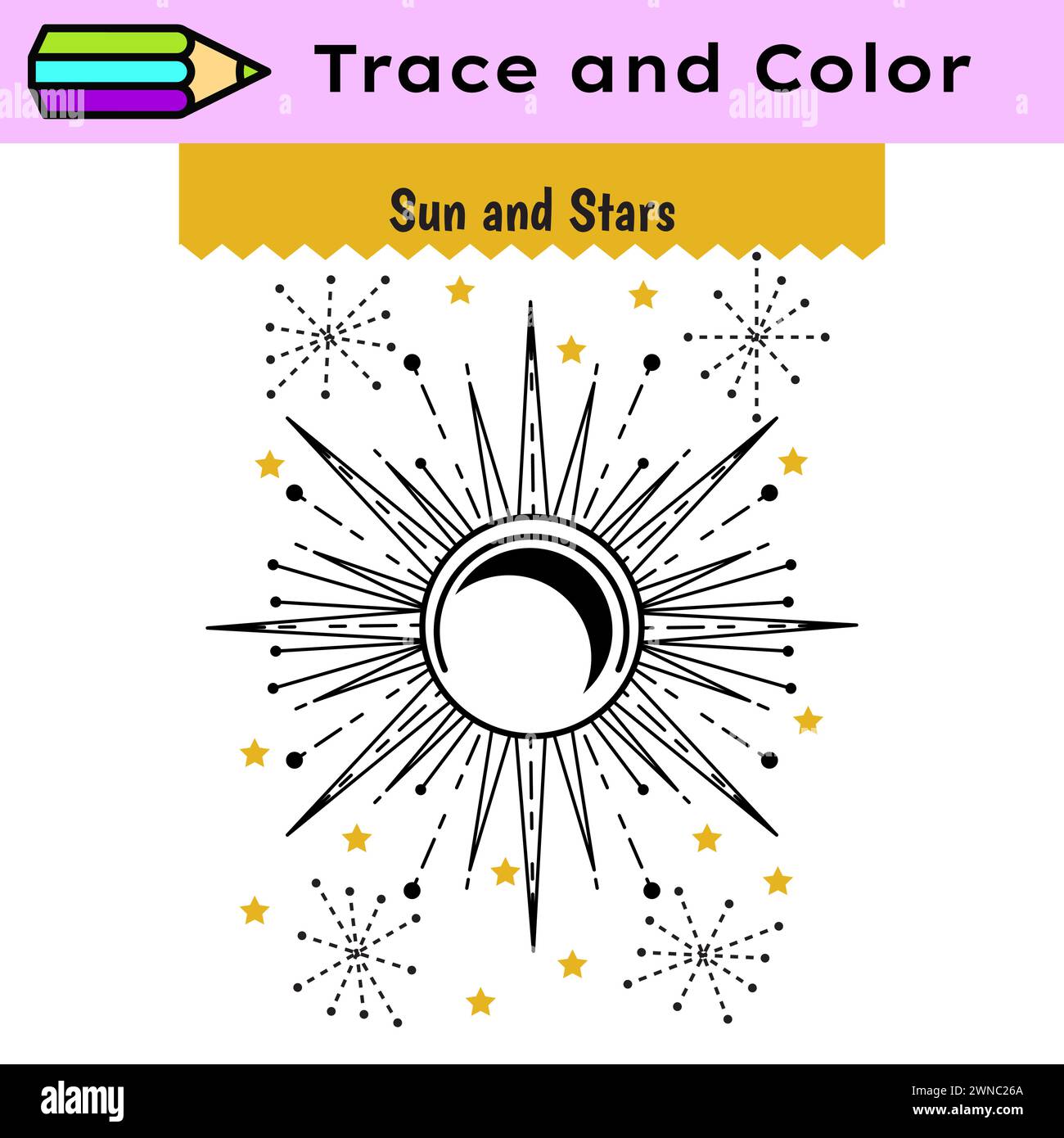 Pen tracing lines activity worksheet for children. Pencil control for